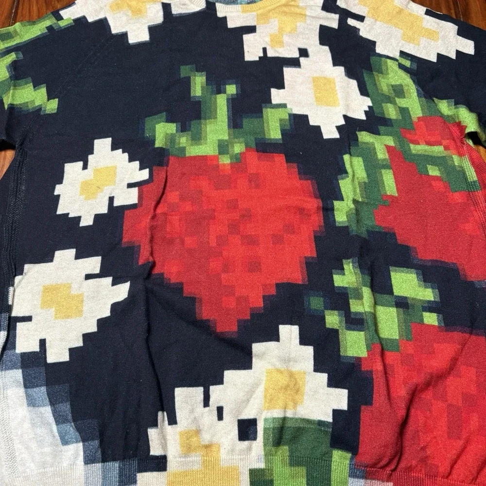 High Use Claire Campbell Digital Pixel Strawberry Daisy Pullover Sweater S New
